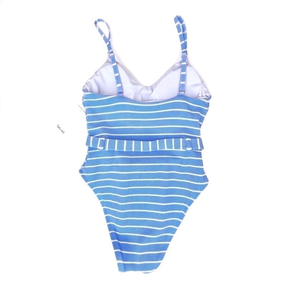 Splendid Atmospheric Belted One Piece Swimsuit Bathing Suit Sz Medium Blue NWT - Picture 2 of 9